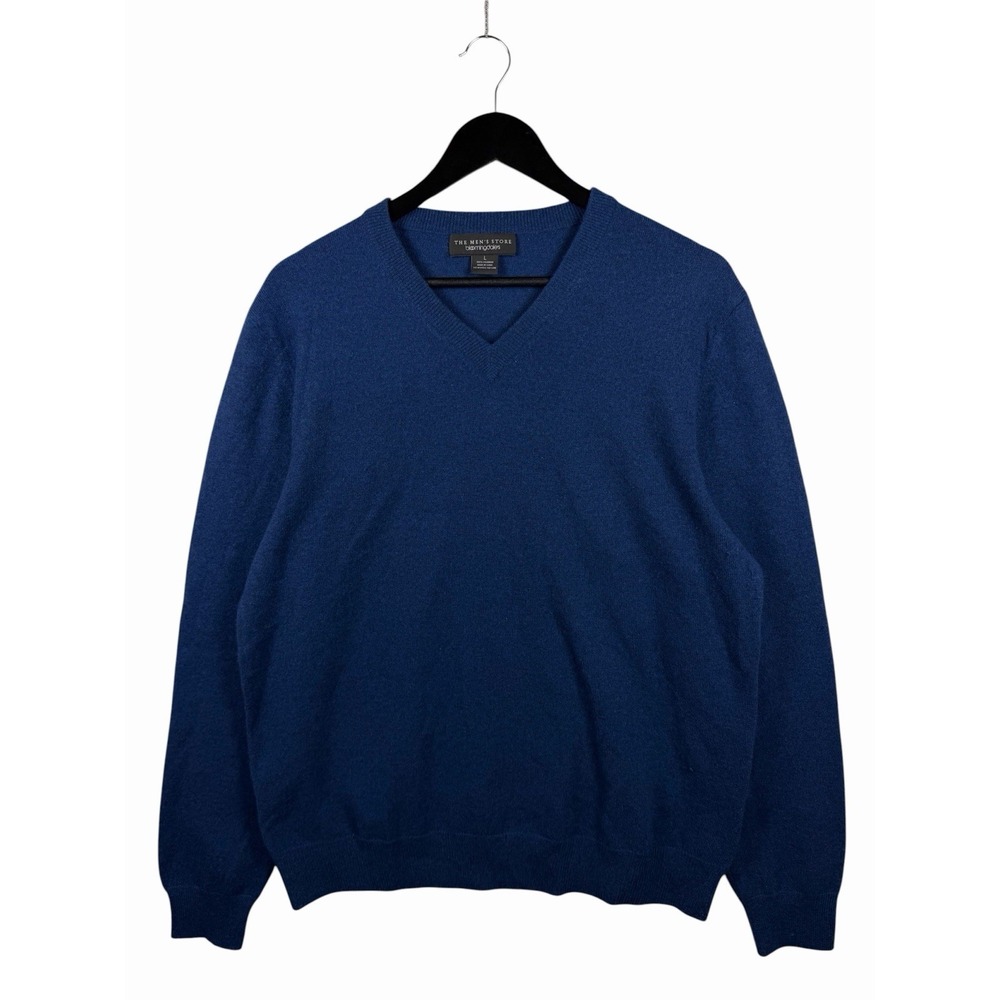 Bloomingdale's Men's Blue 100% Cashmere Sweater Pullover V-Neck Sweatshirt L